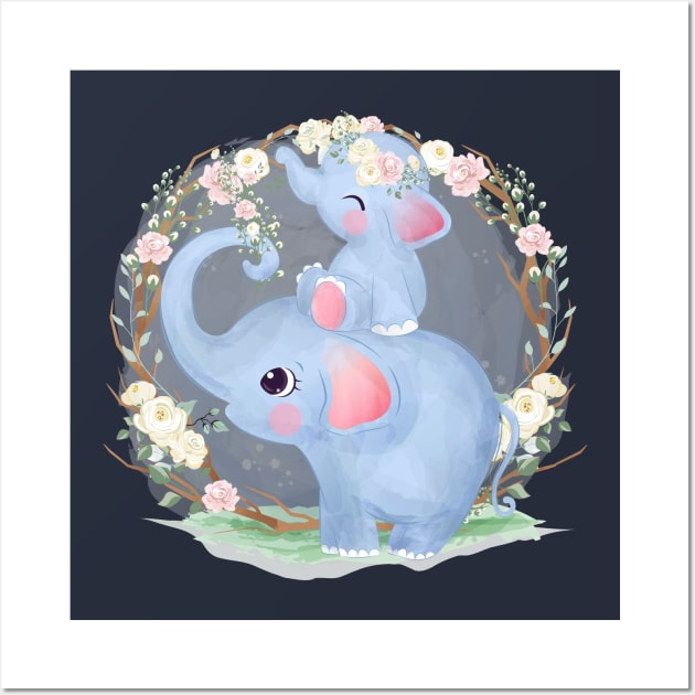 elephant motherhood cartoon Wall Art by Mako Design 